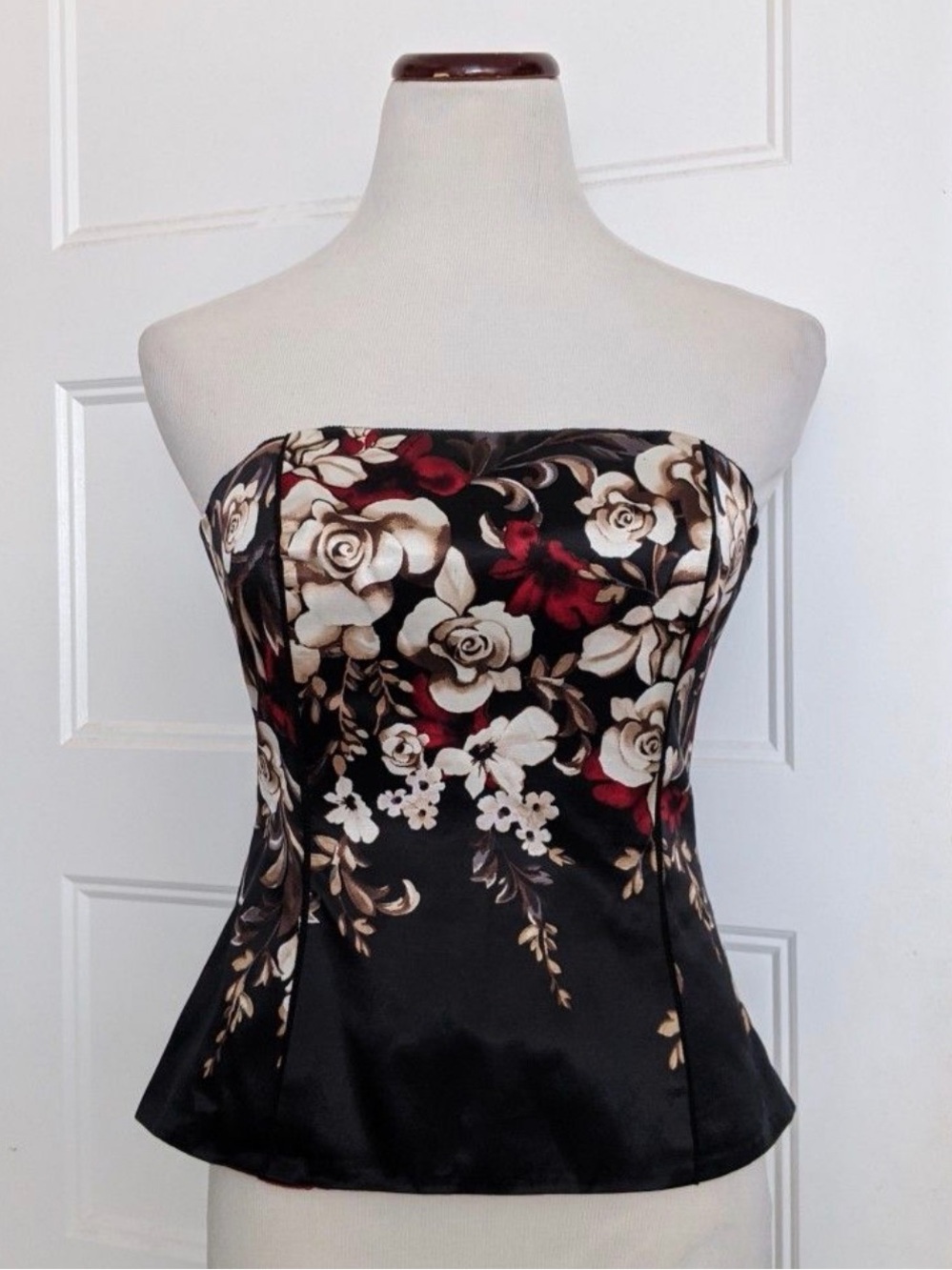 White House Black Market Y2K Floral Satin Strapless Corset Top - Size 6